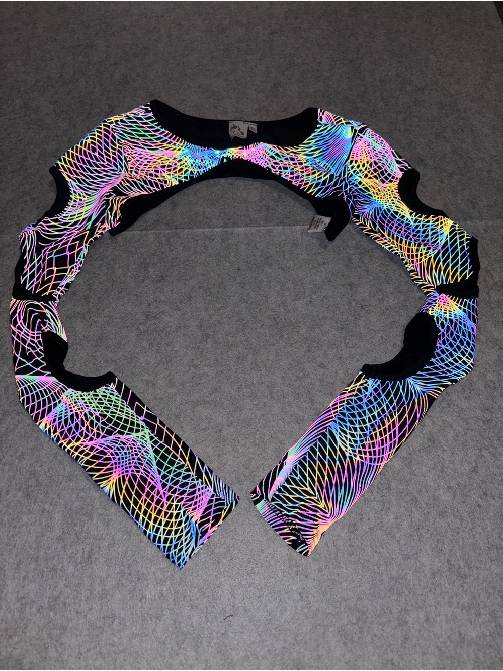 iHeartRaves Rainbow Reflective Flashbang Matrix Ultra LongSleeve Cutout Crop Top